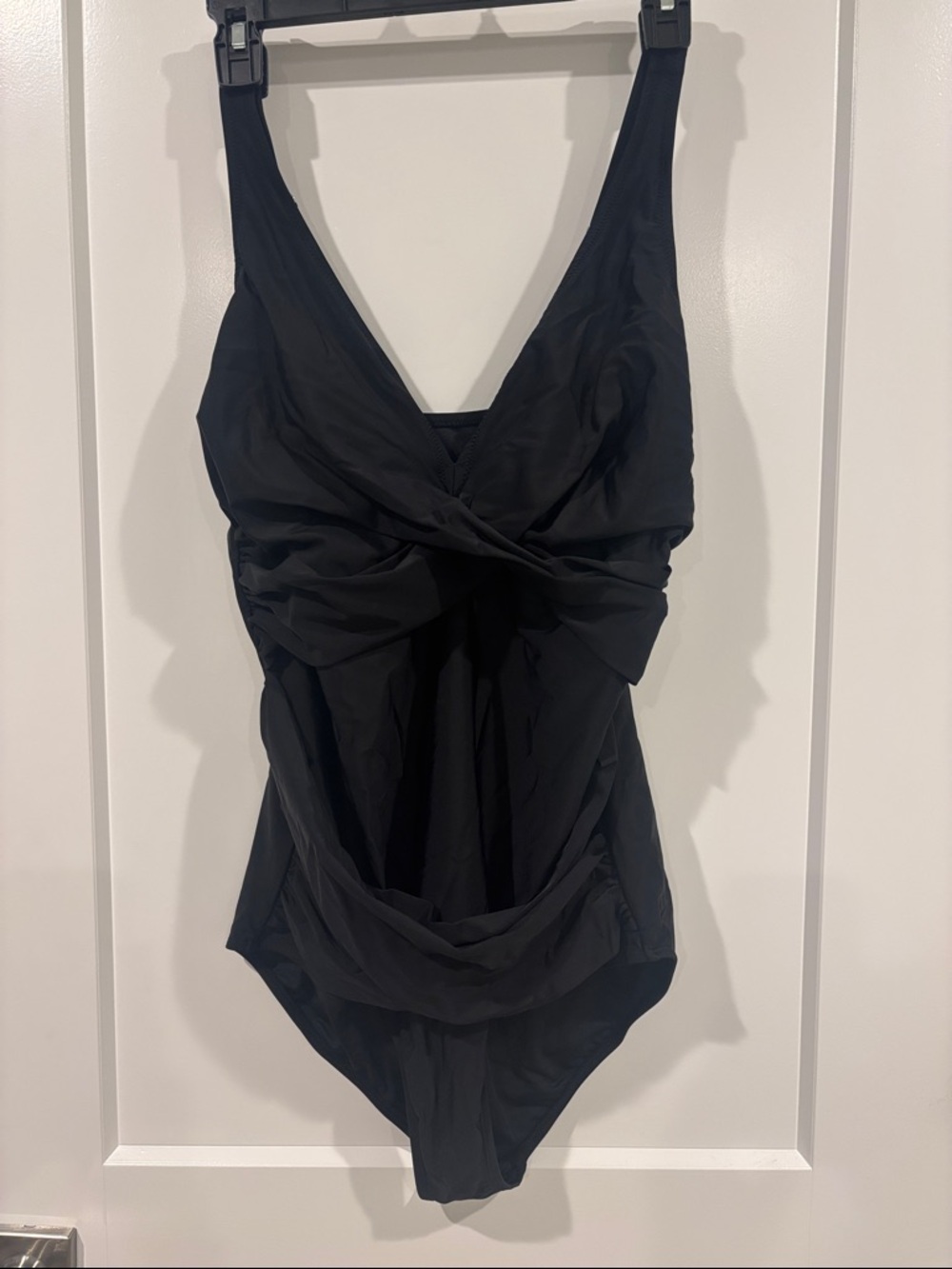 Black One-Piece Swimsuit with Twist Front Detail